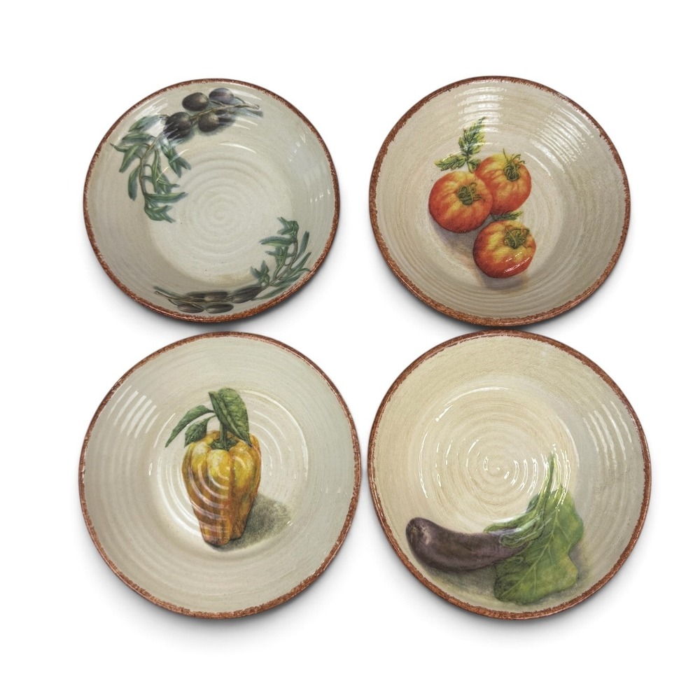 Williams-Sonoma Jardin Potager Pasta Bowls Set of 4 Cream Vegetable Italy-1 chip